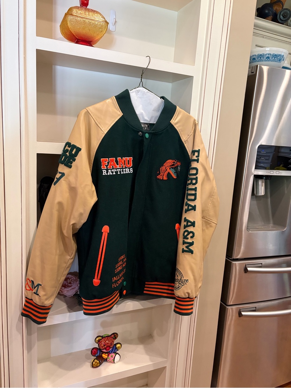 Collegiate Luxe Florida A&M Rattlers FAMU Varsity Jacket Green/Beige XL luxury